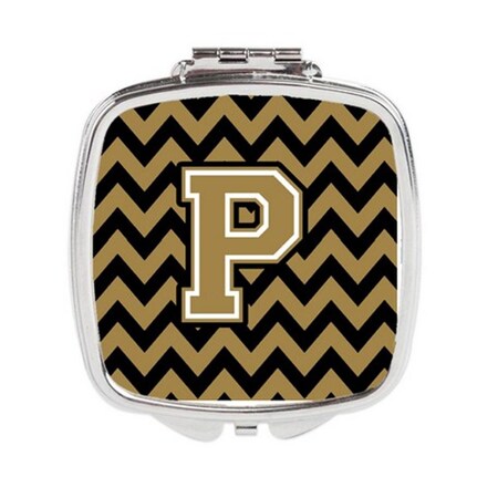 Carolines Treasures Letter P Chevron Black and Gold Compact Mirror, 3 x 0.3 x 2.75 in. CJ1050-PSCM